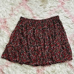 Black, red, and pink floral design skirt